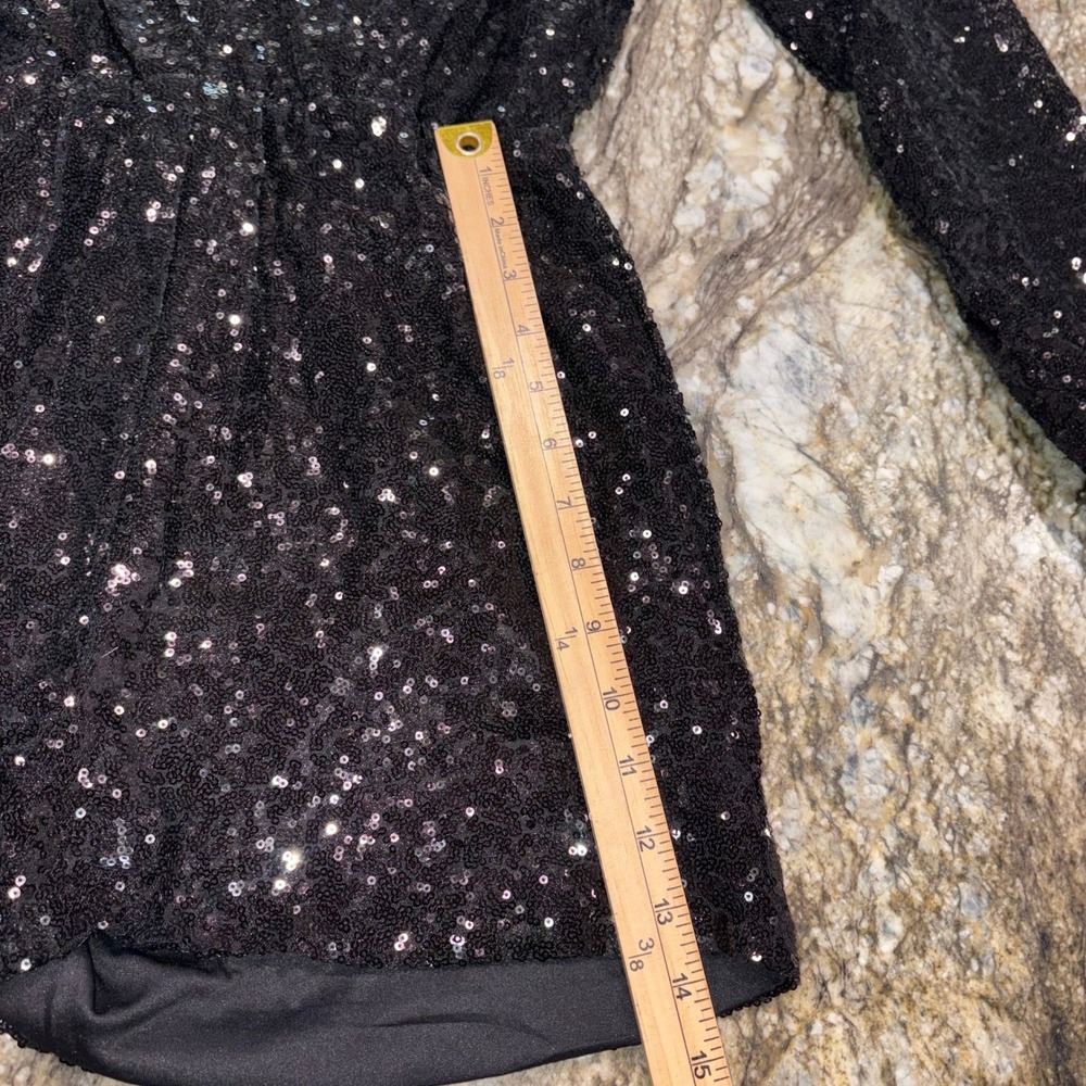Sequin Romper Women Medium Black Long Sleeve V-Neck Party Playsuit HAODUOYI - Picture 10 of 16